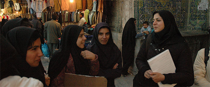 Art restoration university students at a field trip to the Jame Mosque, Isfahan, Iran.